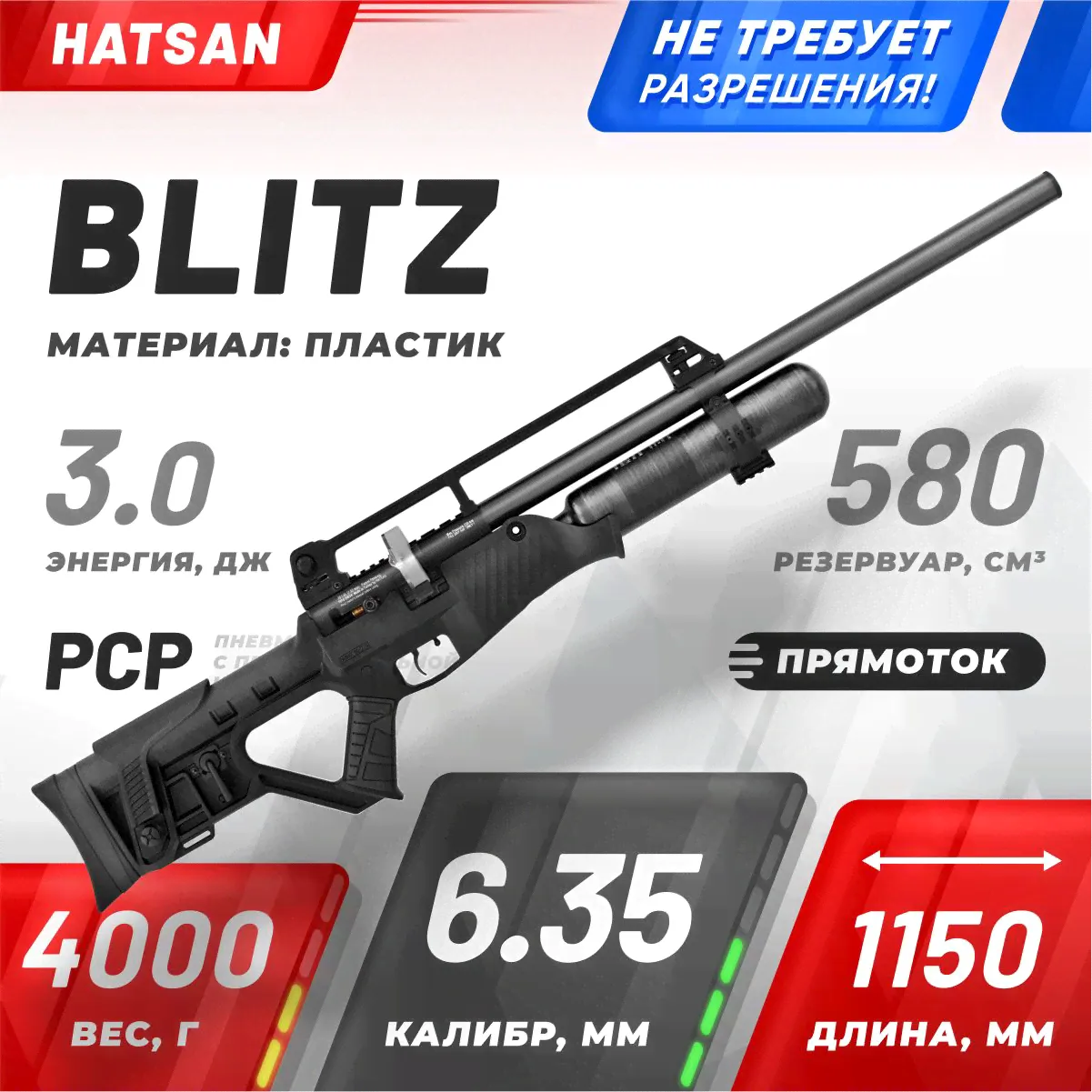 Винтовка пневматическая Hatsan BLITZ, кал. 6.35, 3 Дж (PCP, пластик)-0